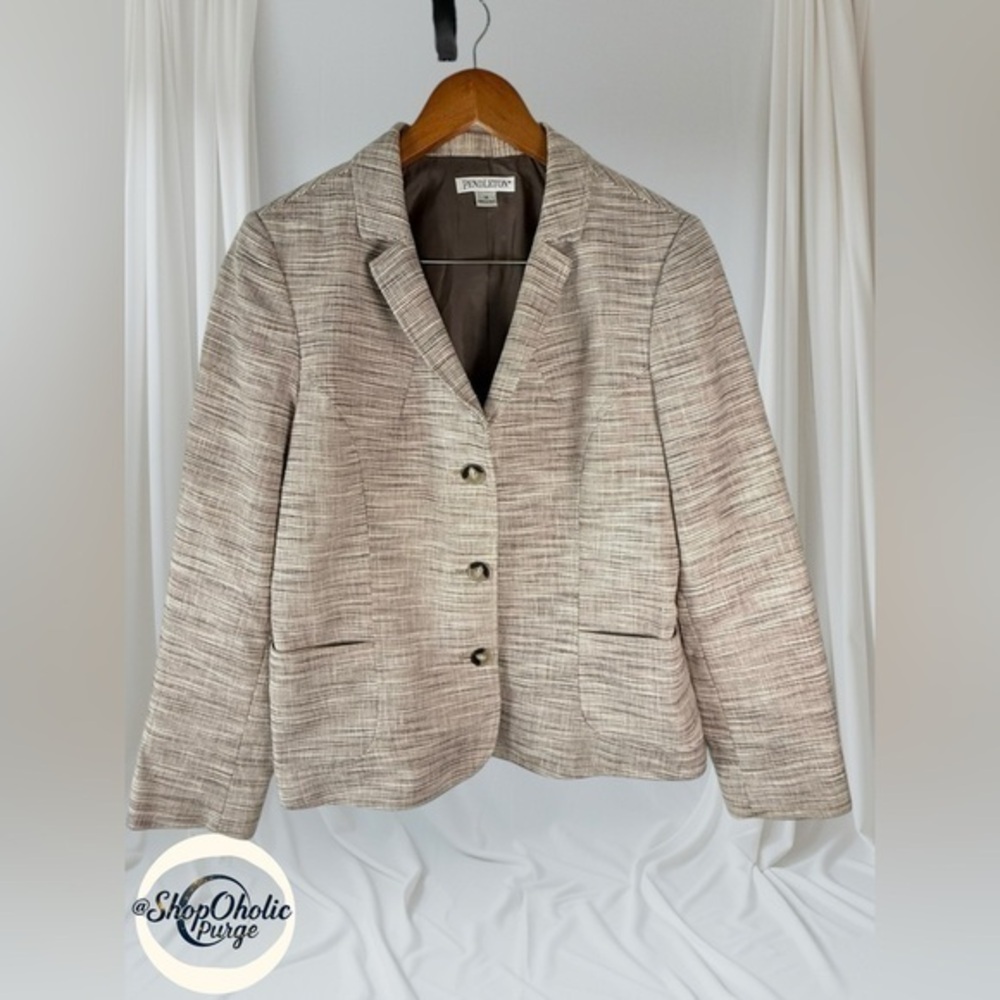Pendleton Womens Blazer jacket coat Biege Cotton Linen Blend Blazer Size 14